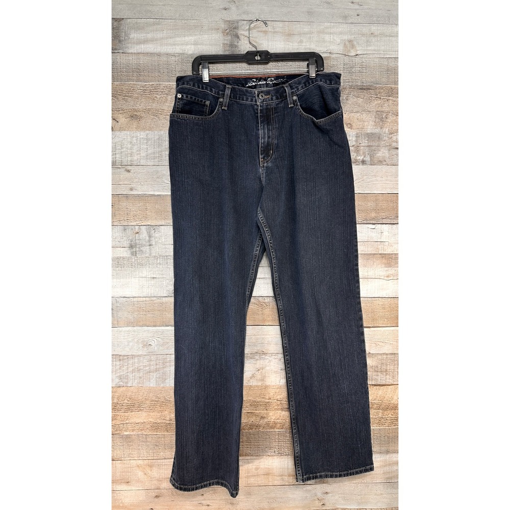 Eddie Bauer Mens Relaxed Fit Dark Wash Straight Leg Jeans 35x34 Blue Denim